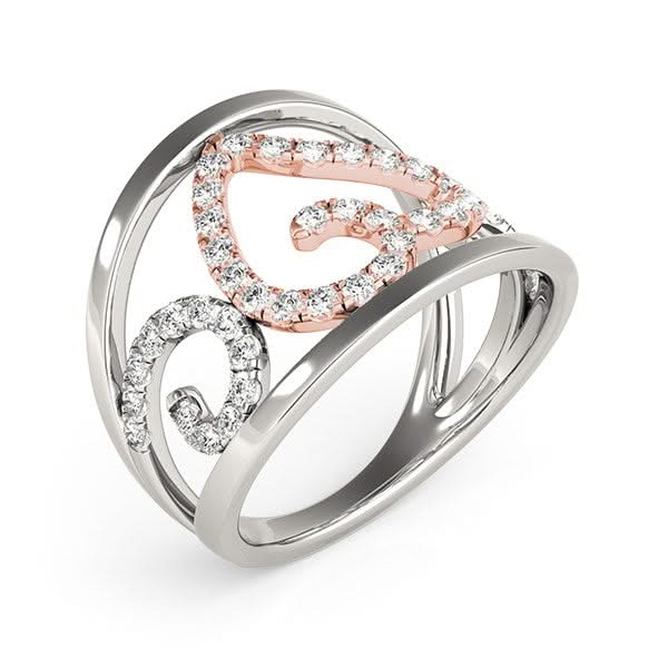 Heart Motif Filigree Style Diamond Ring in 14k White And Rose Gold (1/4 cttw) 14K rose gold ring with heart diamond stones in white gold filigree
