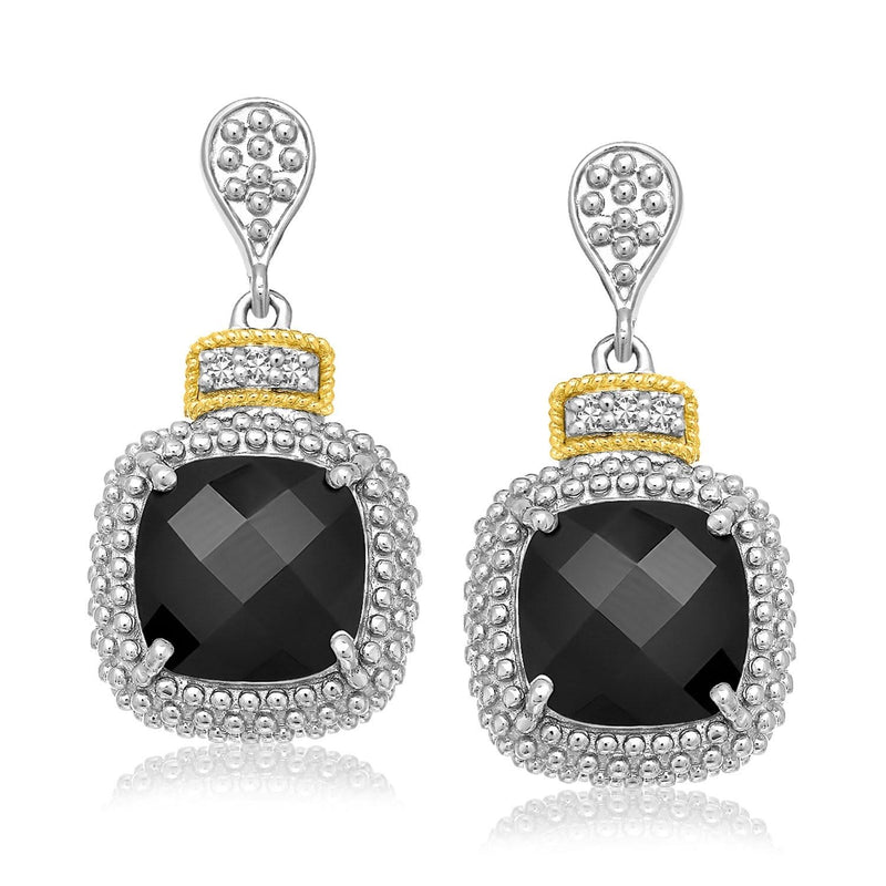 18k Yellow Gold & Sterling Silver Black Onyx & Diamond Earrings (.05cttw) 18K yellow gold ring with black onyx and small round diamond stones