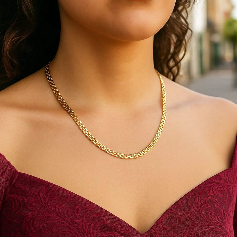 14k Yellow Gold Panther Chain Link Shiny Necklace Product Image