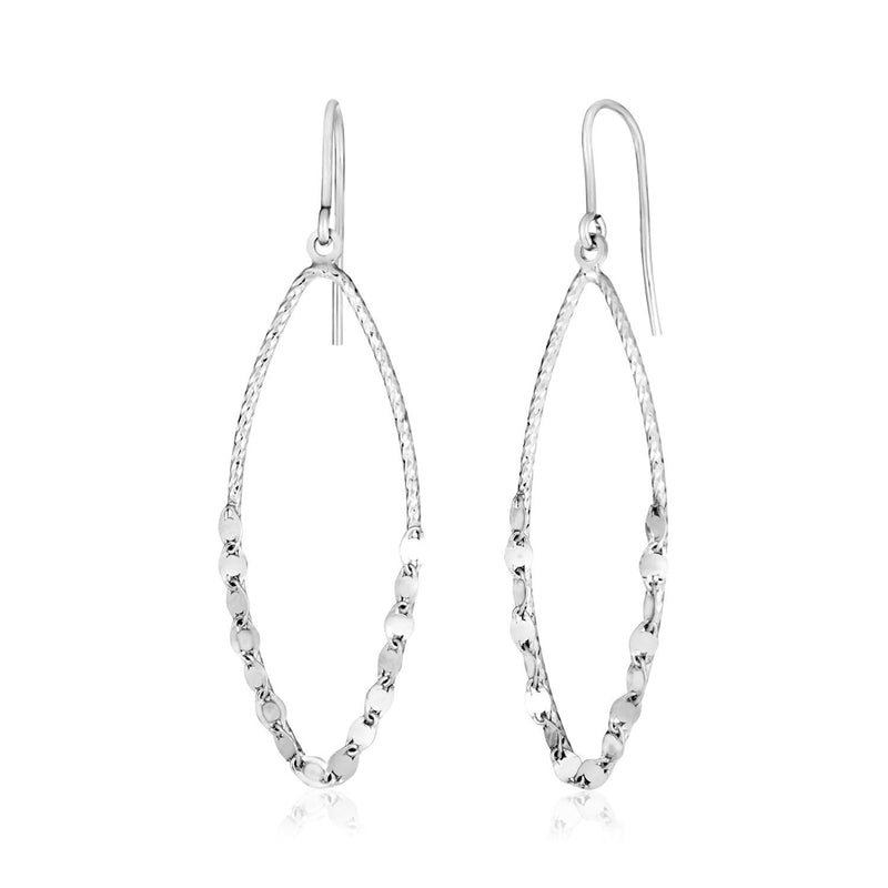Sterling Silver Textured Marquise Motif Dangle Earrings Sterling silver 925 dangle earrings with open marquise motifs and textured finish