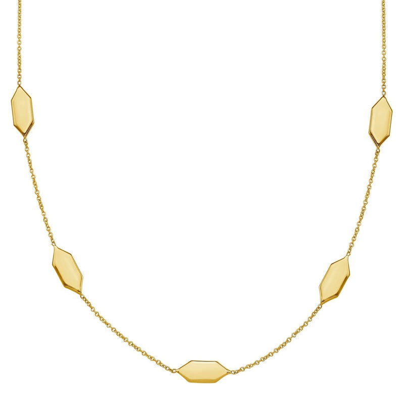 Elongated Hexagon Necklace in 14K Yellow Gold 14K yellow gold elongated hexagon pendant necklace with a fixed bail