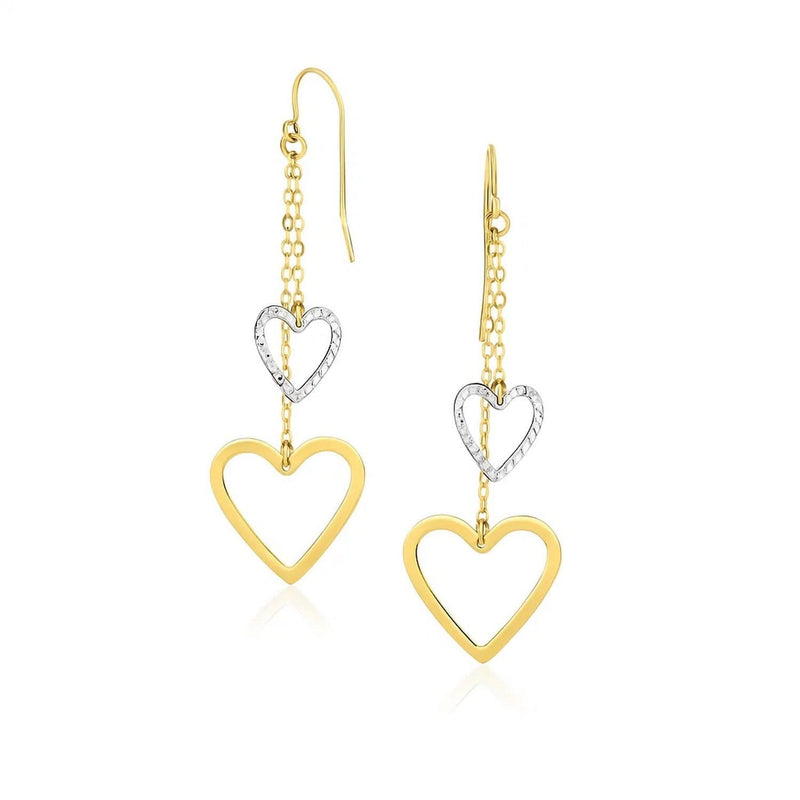 10k Two-Tone Gold Cutout Heart Chain Dangling Earrings Product Image