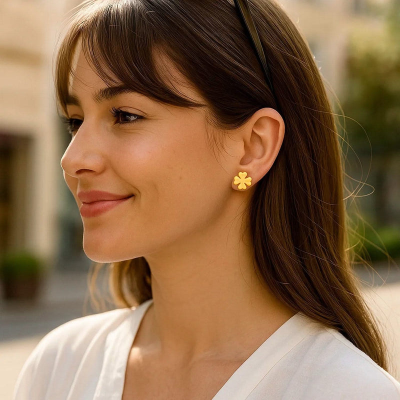 14K Yellow Gold Four Leaf Clover Earrings(10mm) Product Image