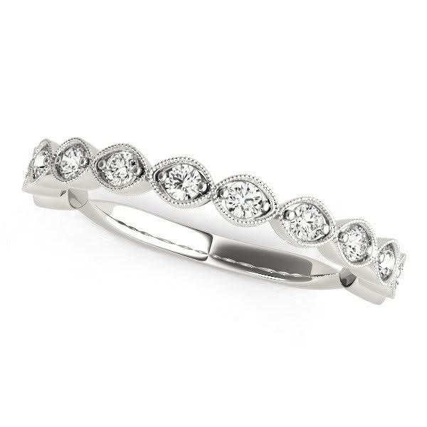 14k White Gold Antique Style Diamond Wedding Band (3/8 cttw) 14K white gold wedding band with channel-set round diamond stones
