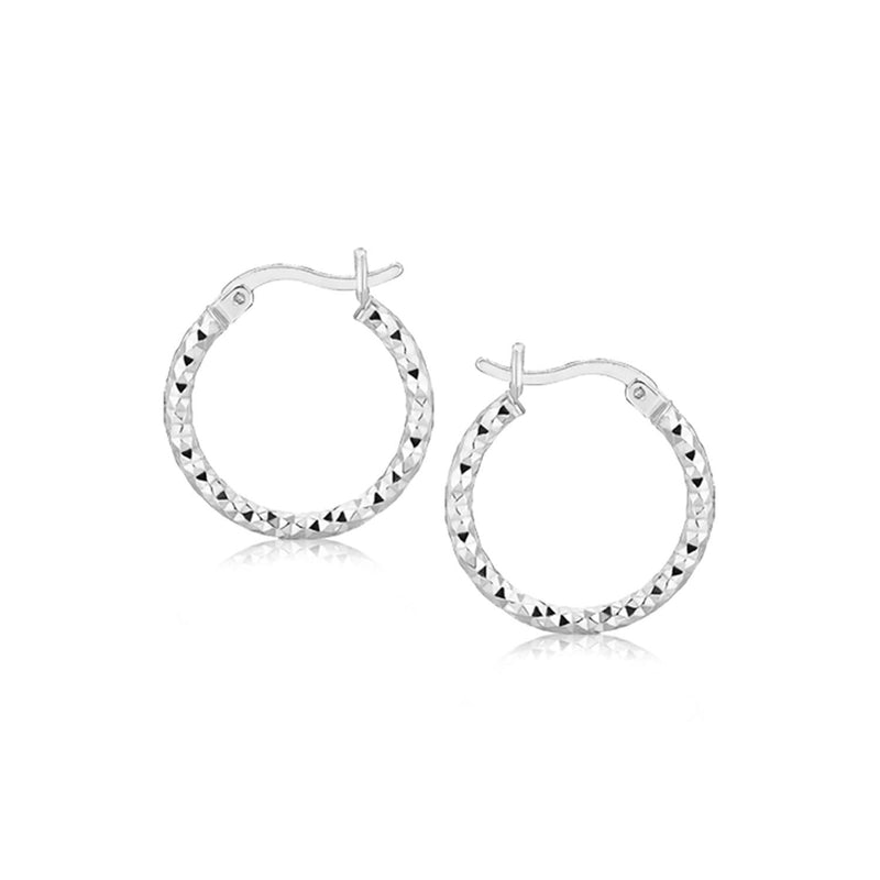 Sterling Silver Faceted Design Hoop Earrings with Rhodium Plating(2x15mm) Product Image