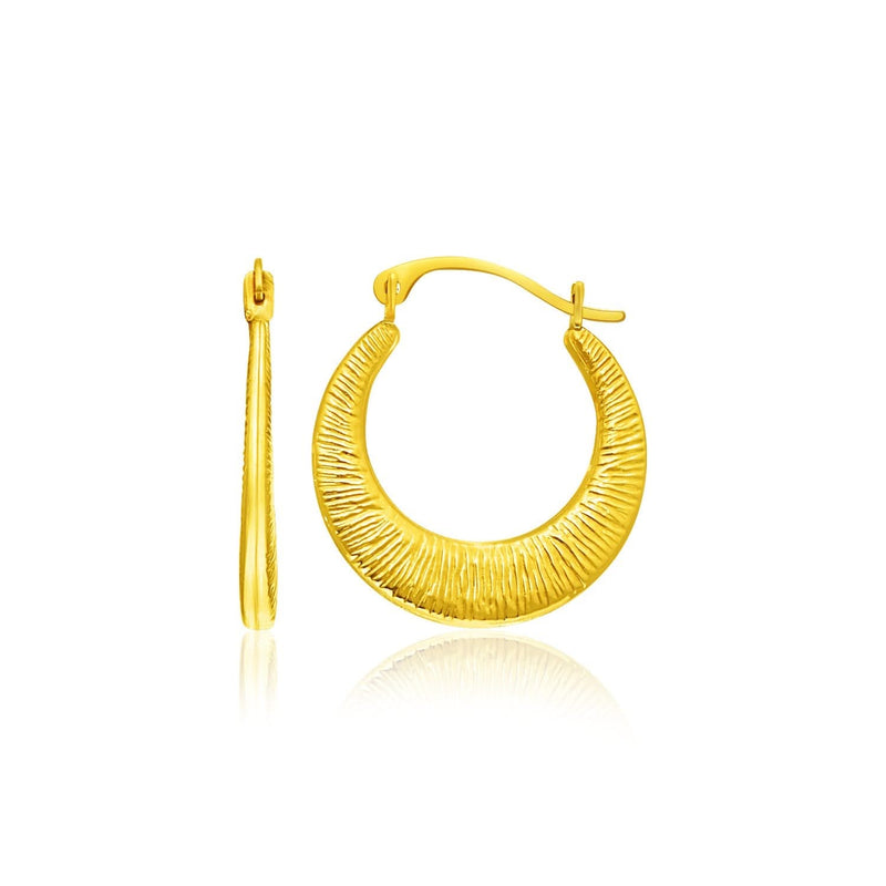 14k Yellow Gold Graduated Round Textured Hoop Earrings Product Image