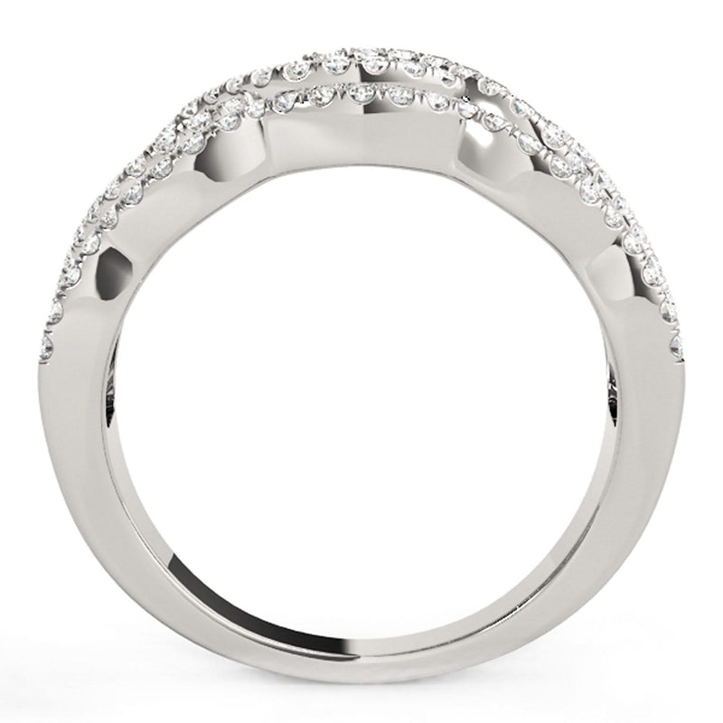 Diamond Studded Ring with Four Curves in 14k White Gold (5/8 cttw) 14K white gold ring with four curves of round diamond stones