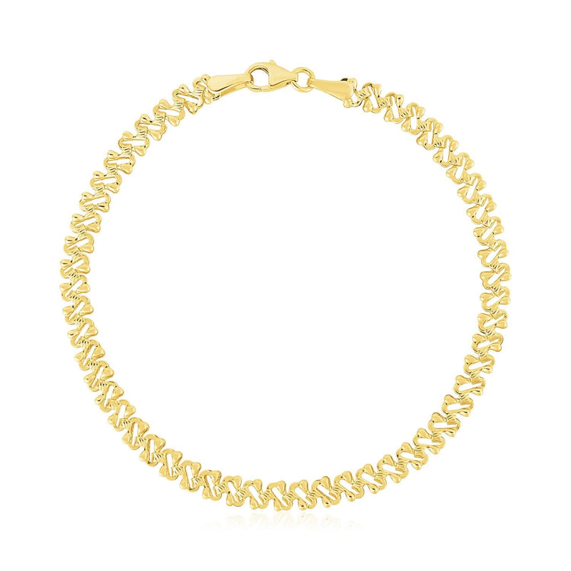 14k Yellow Gold High Polish Textured Fancy Chain Bracelet (4.00 mm) 14K yellow gold textured fancy chain bracelet, 4.00 mm high polish links