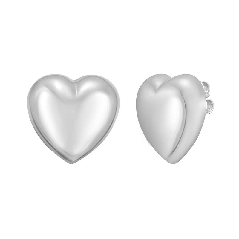 Sterling Silver Rhodium Plated Puffed Large Heart Stud Earrings Rhodium plated sterling silver puffed heart stud earrings