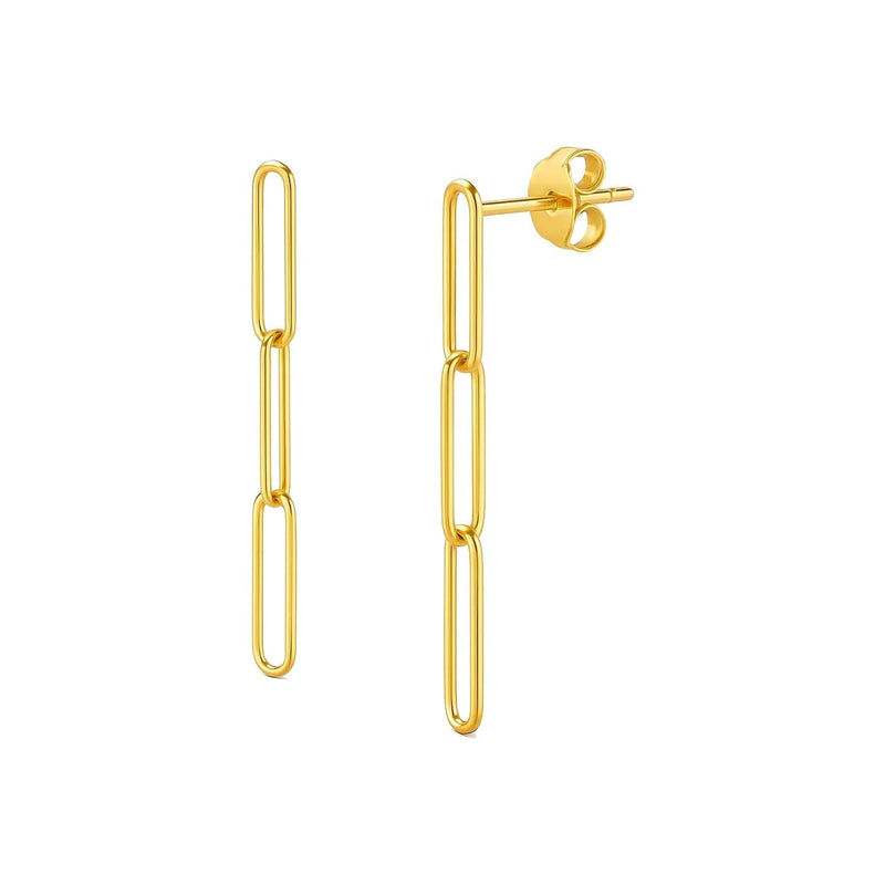 14k Yellow Gold Paperclip Chain Dangle Earrings Product Image