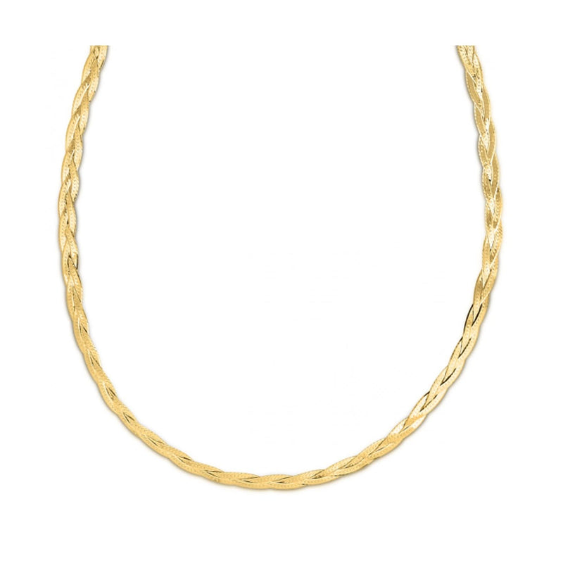 14k Yellow Gold Braided Herringbone Chain (3.20 mm) 14K yellow gold braided herringbone chain 3.20 mm woven rope pattern