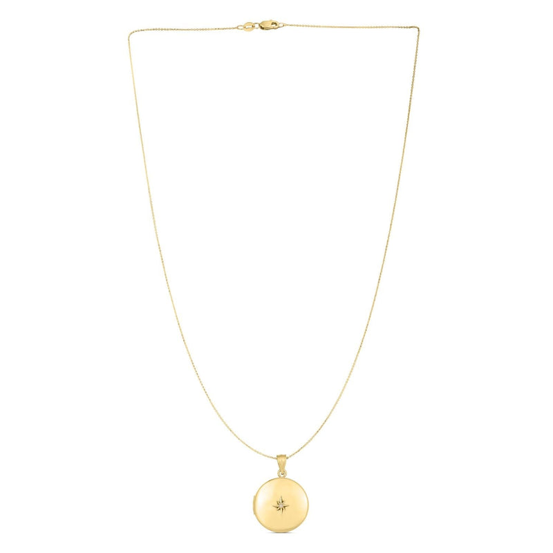14k Yellow Gold Round North Star Locket Necklace 14K yellow gold round north star locket necklace with hinged case