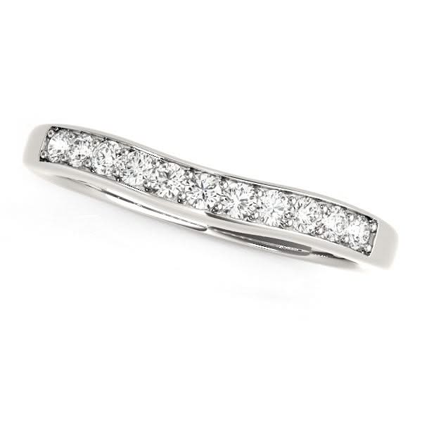 14k White Gold Curved Diamond Wedding Band (1/4 cttw) 14K white gold curved wedding band with round diamond stones along the arc