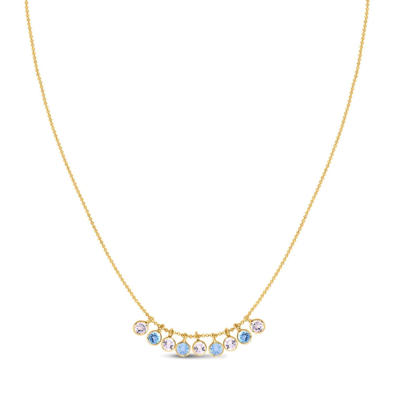 14K Yellow Gold Blue And White Topaz Dancing Drop Necklace 14K yellow gold necklace with blue and white topaz dancing drop pendant