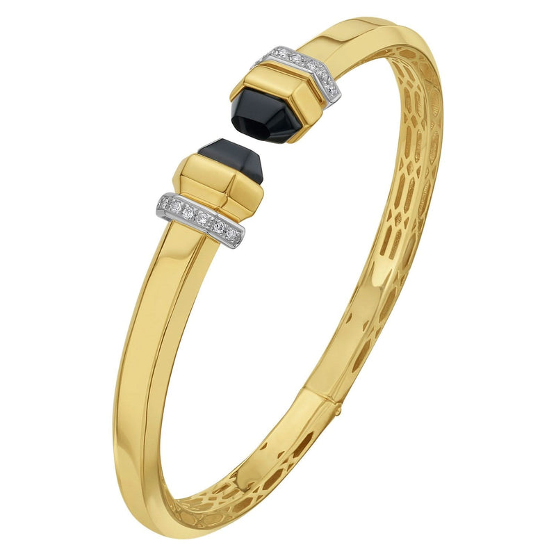 14K Yellow Gold Black Pyramid Art Deco Open Cuff Bangle (6.00 mm) 14K yellow gold Art Deco open cuff bangle with black pyramid motif