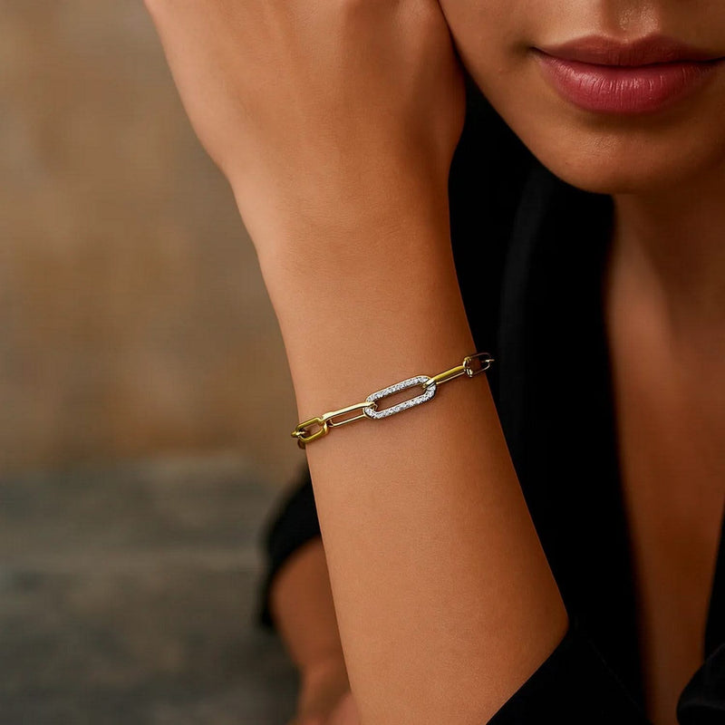 14k Yellow Gold Paperclip Chain Bracelet with Diamond Link (6.00 mm) Product Image