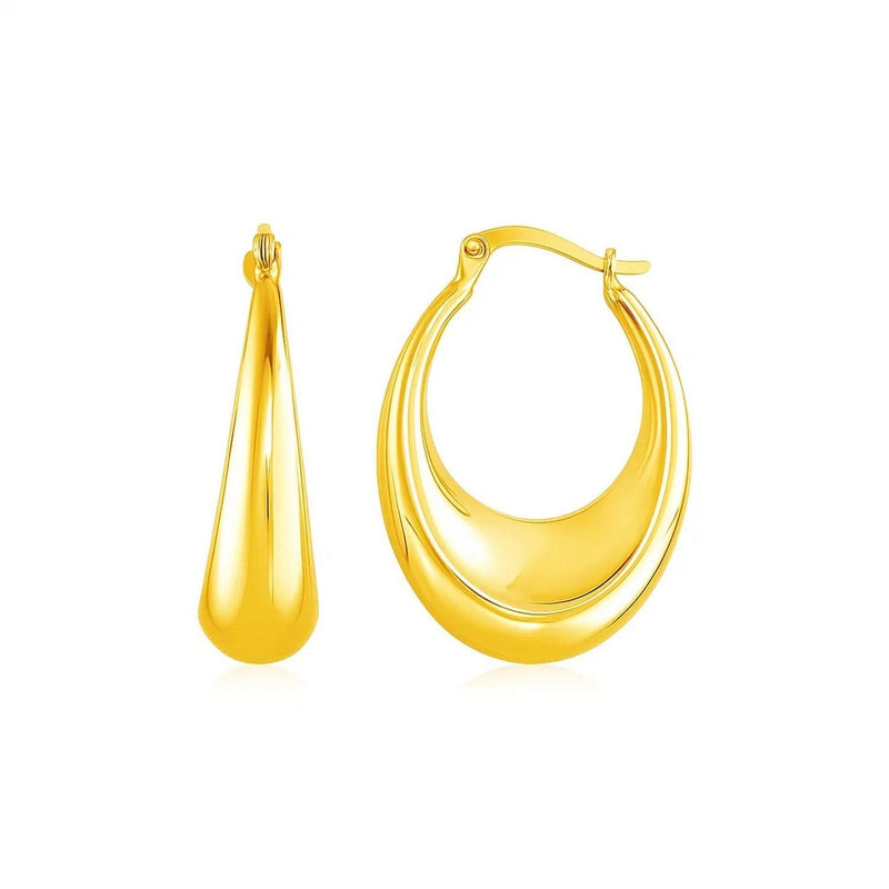 14K yellow gold polished puffed hoop earrings with no stones
