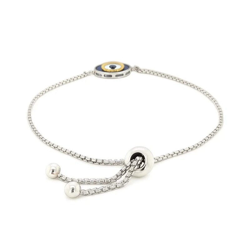 Sterling Silver Adjustable Two Toned Enameled Evil Eye Friendship Bracelet Product Image