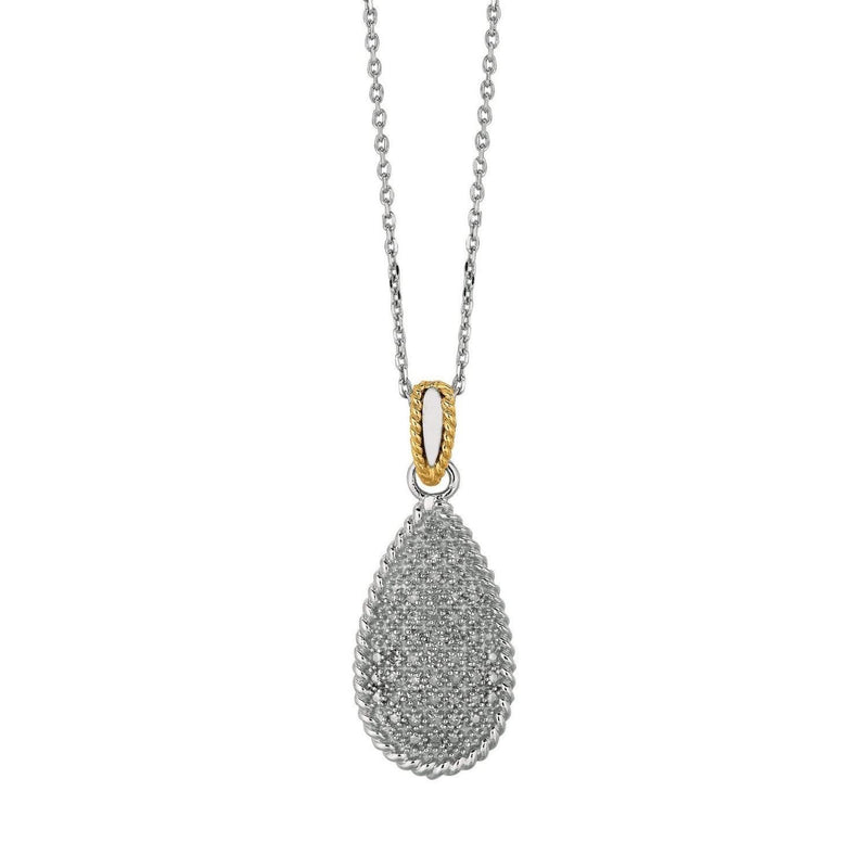 14K Two Tone Gold Tear Drop Necklace 14K two-tone gold teardrop pendant necklace on a matching gold chain