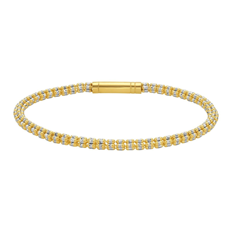 14K Two Tone Gold Diamond Cut Bead Chain Bracelet (3.30 mm) 14K two-tone gold bead chain bracelet with diamond cut faceted beads