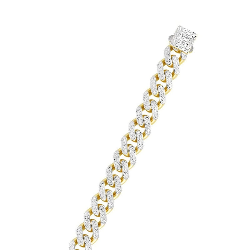 14k Two Tone Gold Miami Cuban Chain Necklace with White Pave Product Image