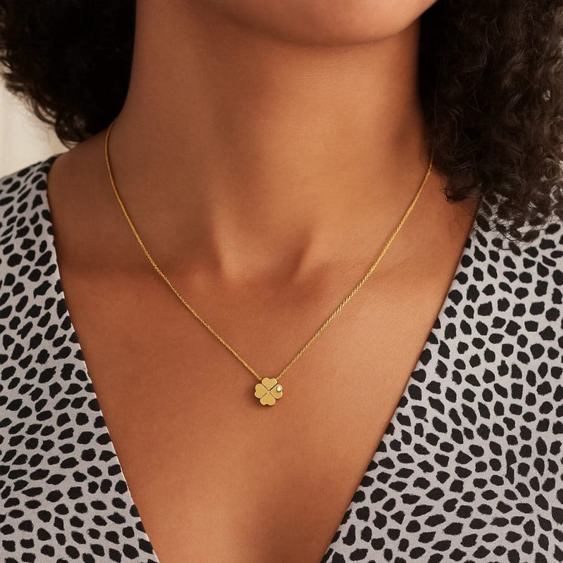 14k Yellow Gold Polished Four Leaf Clover Necklace with Diamond Product Image