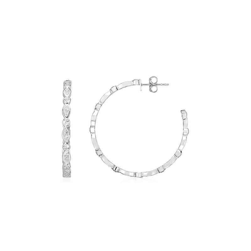 Sterling Silver Hoop Earrings with Round and Marquise Cubic Zirconias(2x30mm) 925 sterling silver hoop earrings with round and marquise cubic zirconia stones