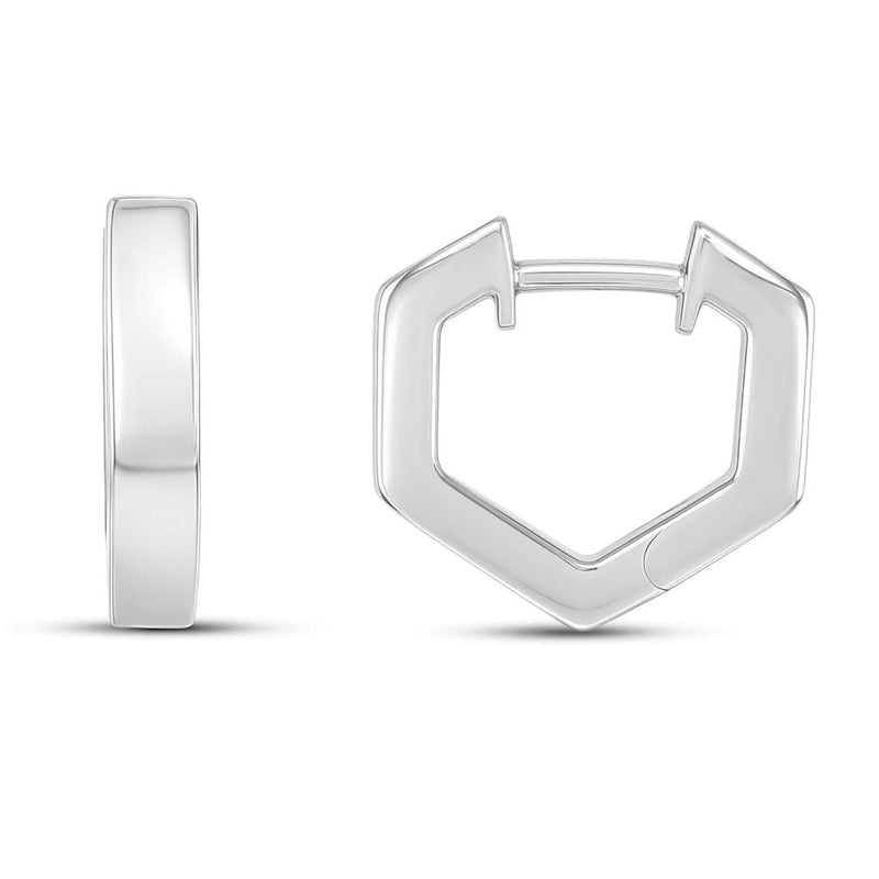 Sterling Silver Hexagon Hoop Earrings 925 sterling silver hexagon band ring with polished geometric faceted profile