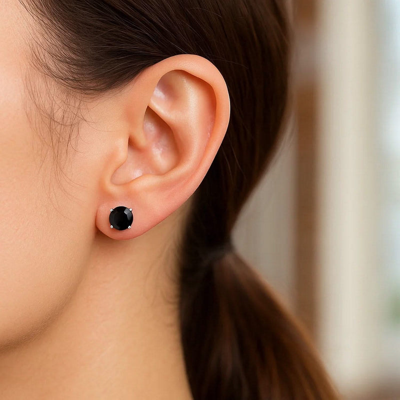 14k White Gold Stud Earrings with Black Faceted Cubic Zirconia(5mm) Product Image