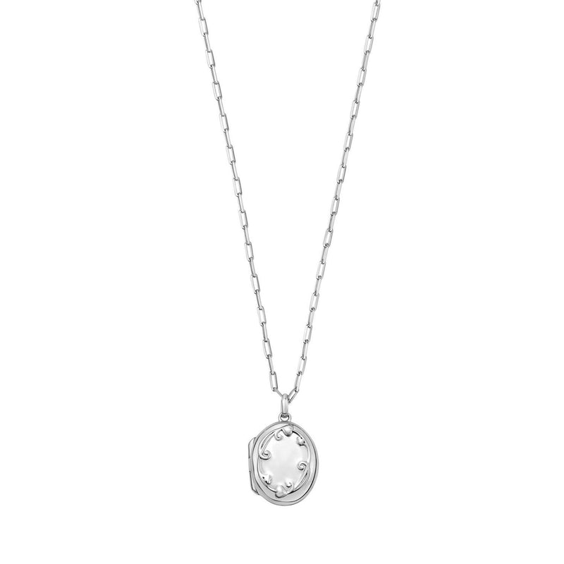 Sterling Silver Rhodium Plated Oval Vine Locket Necklace Sterling silver rhodium plated oval vine locket necklace pendant