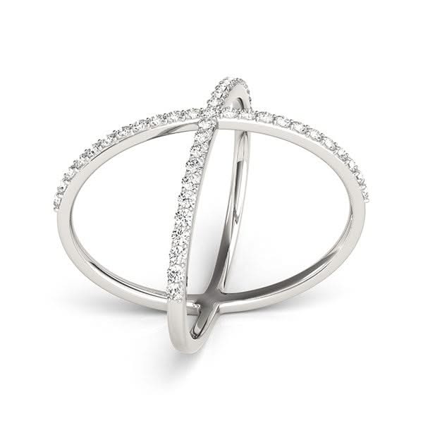 14k White Gold X Style Thin Ring with Diamonds (1/2 cttw) 14K white gold X style thin ring with round diamond stones
