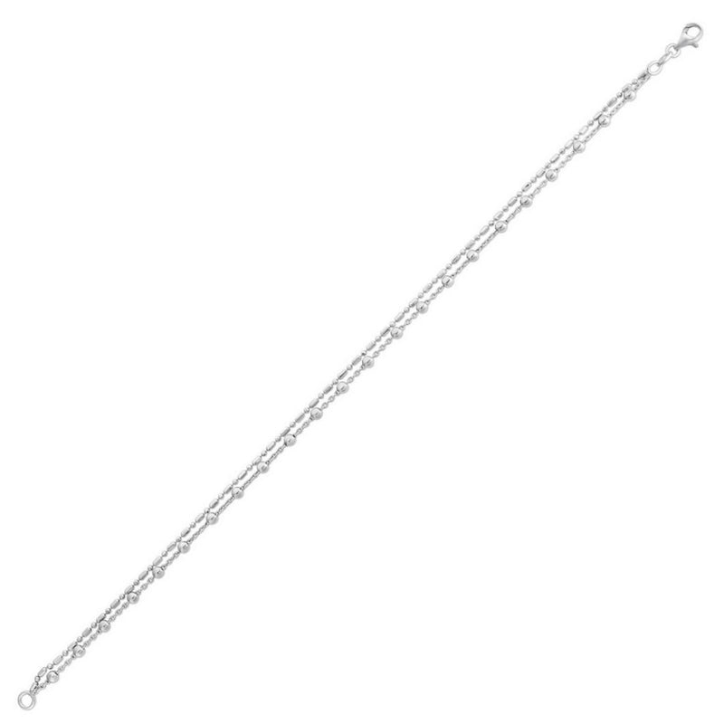 Sterling Silver Rhodium Plated Bead Double Strand Anklet Sterling silver rhodium plated double strand beaded anklet with lobster clasp
