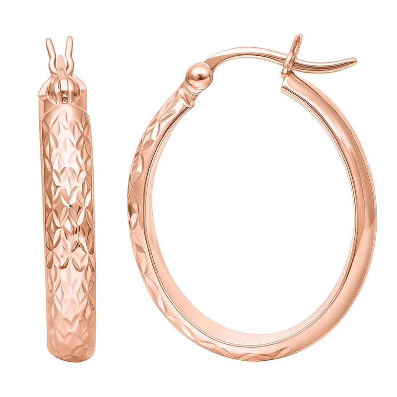 14k Rose Gold Hammered Oval Hoop Earrings Product Image