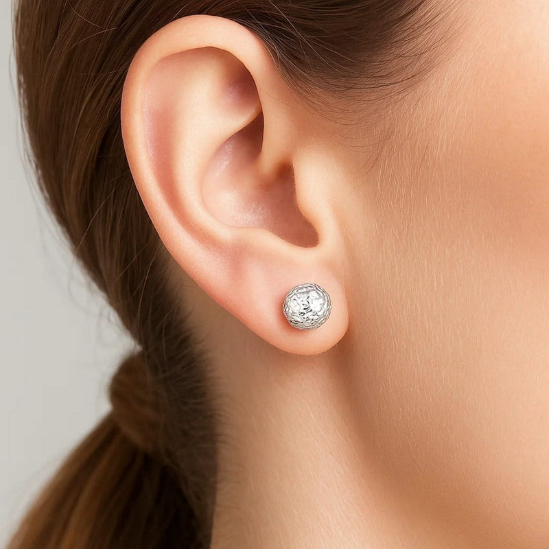 14k White Gold Ball Earrings with Crystal Cut Texture 14K white gold ball ring with crystal-cut faceted texture