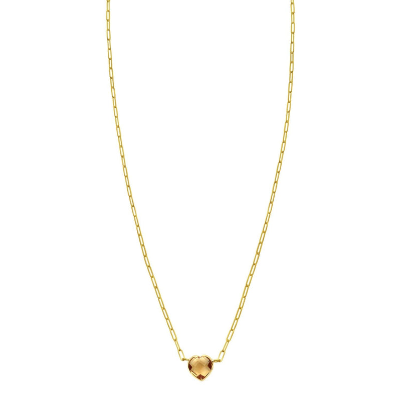 14K Yellow Gold Citrine Heart Necklace (1.50 mm) 14K yellow gold necklace with heart citrine stone on fine chain