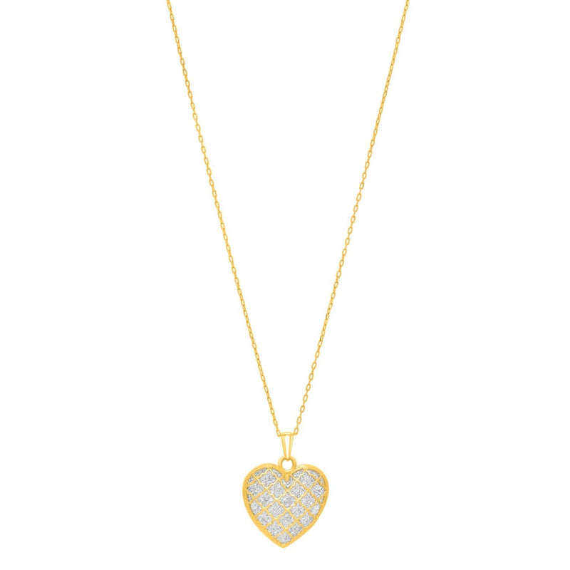 Checkered Heart Necklace in 14K Yellow Gold 14K yellow gold heart pendant necklace with checkered textured surface