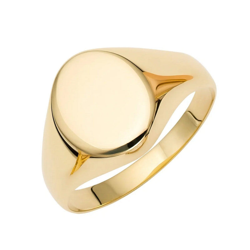 14K Yellow Gold Oval Satin Signet Ring 14K yellow gold oval satin signet ring with smooth stone-free face