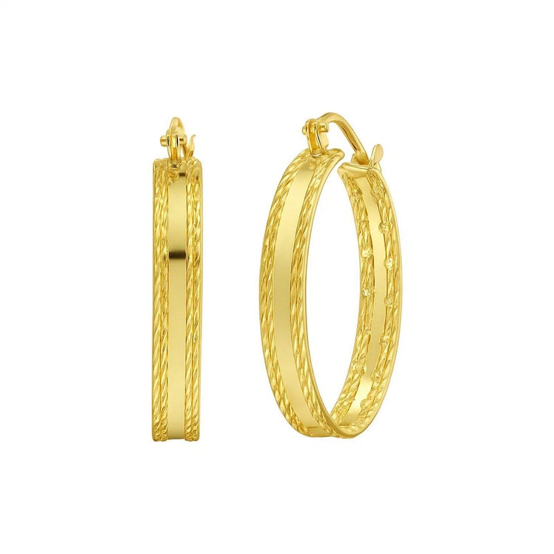 14K Yellow Gold Sparkle Spring Hoop Earrings 14K yellow gold sparkle spring hoop ring with faceted band