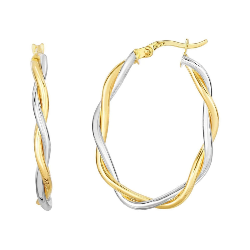 10K Two Tone Gold Oval Twist Hoop Earrings 10K two-tone gold oval twist hoop earrings with no stones