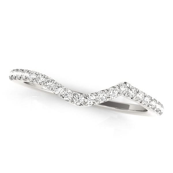 14k White Gold Modern Curved Diamond Wedding Band (1/6 cttw) 14K white gold wedding band with curved row of round diamond stones