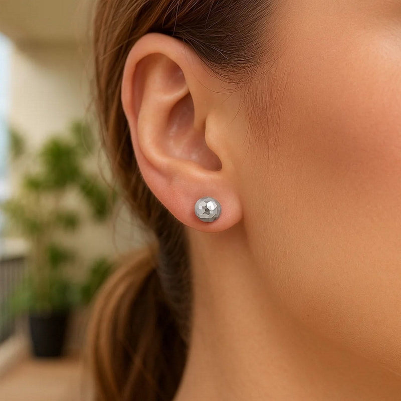 14k White Gold Ball Earrings with Faceted Texture(5mm) Product Image