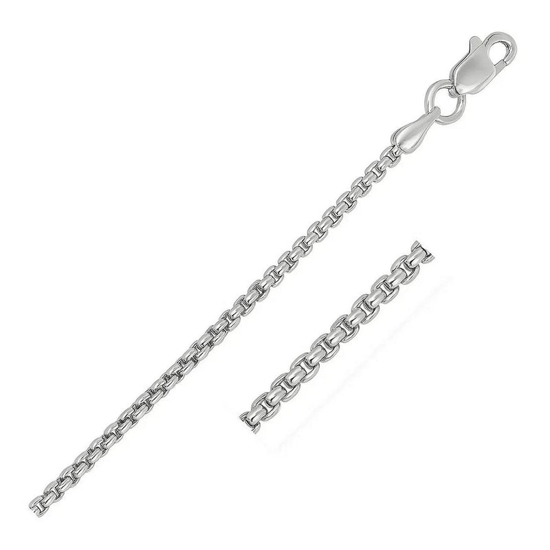 14k White Gold Solid Round Box Chain (1.60 mm) 14K white gold box chain with fine square interlocking links at 1.60 mm
