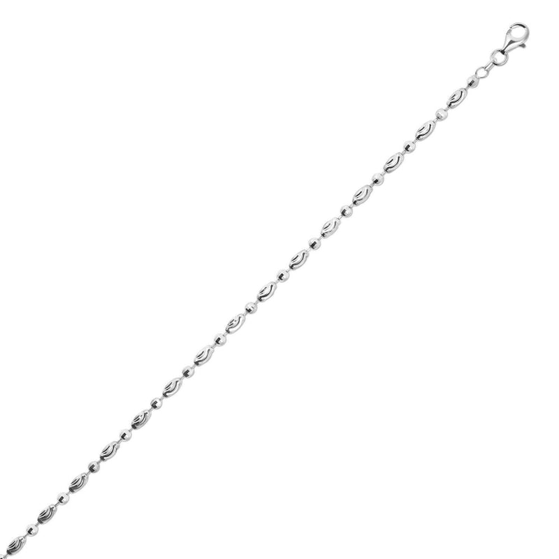 Sterling Silver Rhodium Plated Moon Cut Oval Bead Chain (3.00 mm) 925 sterling silver rhodium plated moon cut oval bead chain 3.00 mm