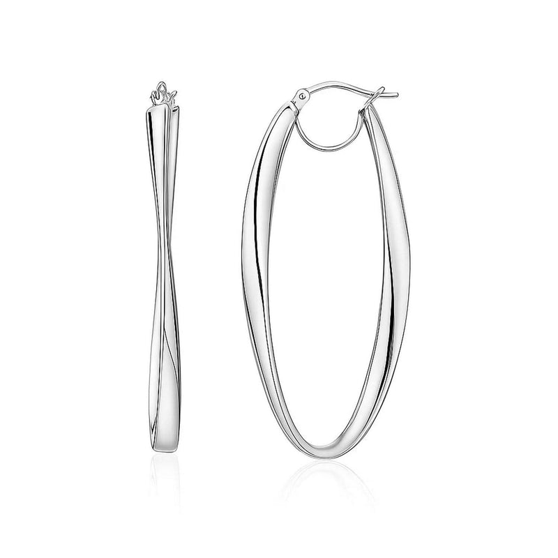 14k White Gold Twist Motif Oval Shape Hoop Earrings 14K white gold oval twist motif hoop earrings
