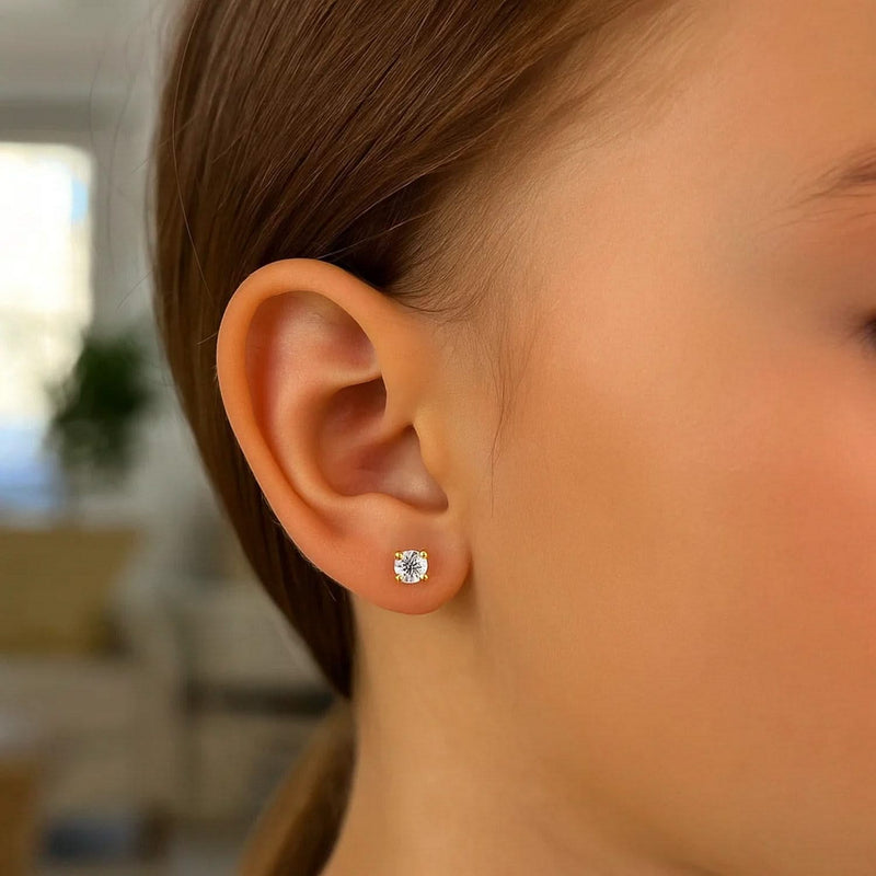 14k Yellow Gold Stud Earrings with Faceted White Cubic Zirconia(2mm) Product Image