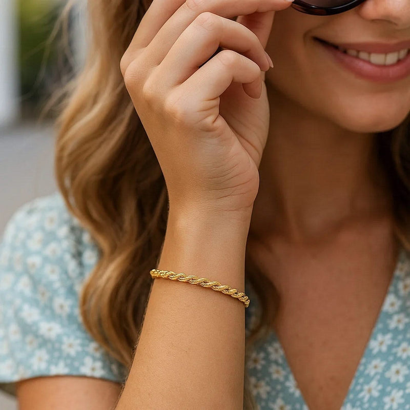 10k Yellow Gold Solid Diamond Cut Rope Bracelet (4.00 mm) Product Image