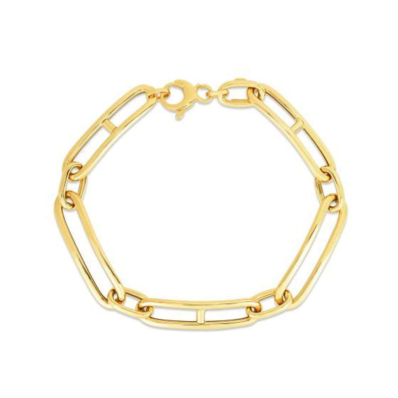 14k Yellow Gold 7 1/4 inch Elongated Alternating Mariner Link Bracelet (7.40 mm) 14K yellow gold elongated alternating mariner link bracelet, 7.40 mm width