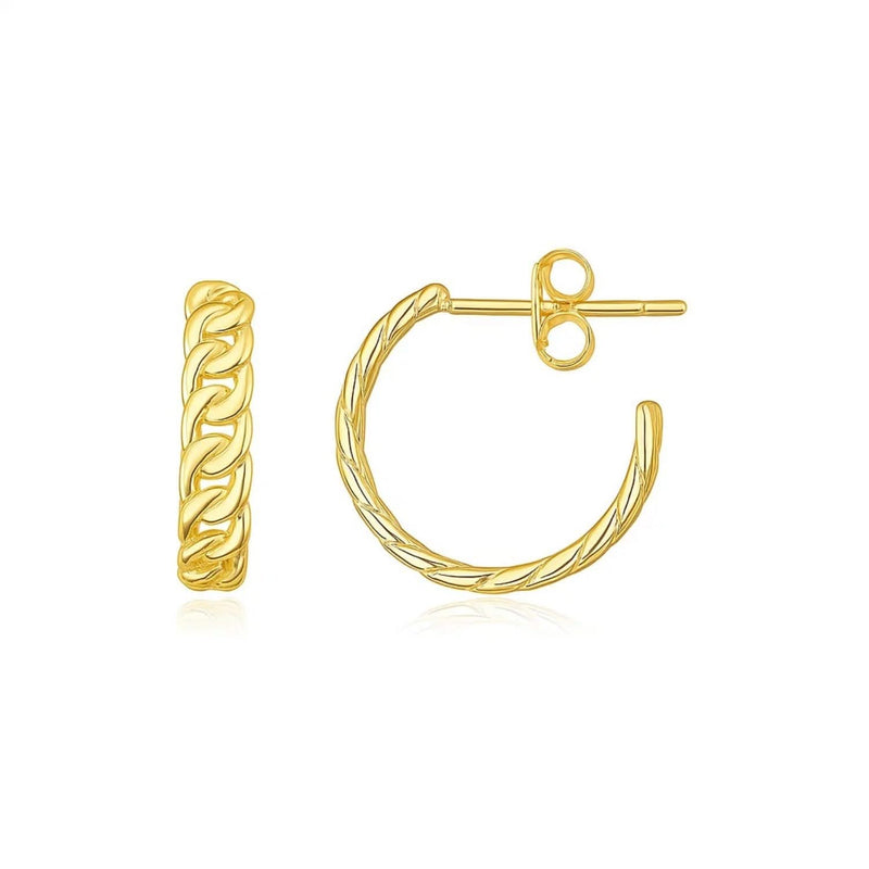 14K Yellow Gold Slender Curb Chain Hoop Earrings 14K yellow gold slender curb chain hoop earrings with no gemstone stones