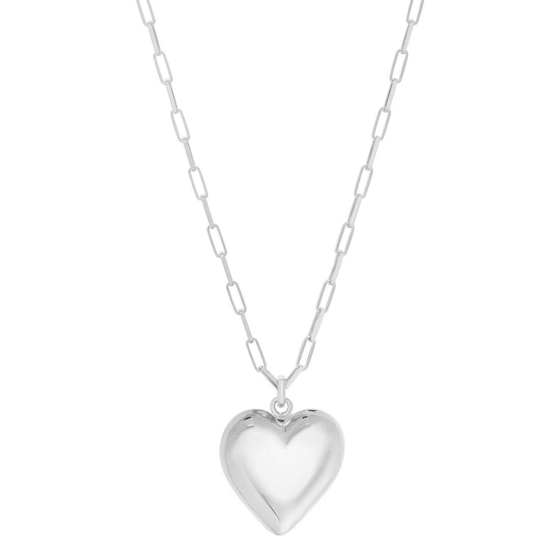 Sterling Silver Rhodium Plated Puffed Heart Pendant Sterling silver rhodium plated puffed heart pendant with heart shape