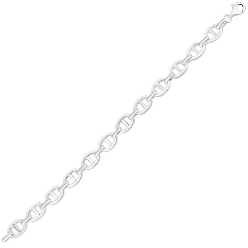 Sterling Silver Rhodium Plated Puffed Mariner Bracelet (9.00 mm) 925 sterling silver rhodium plated puffed mariner link bracelet, 9.00 mm width